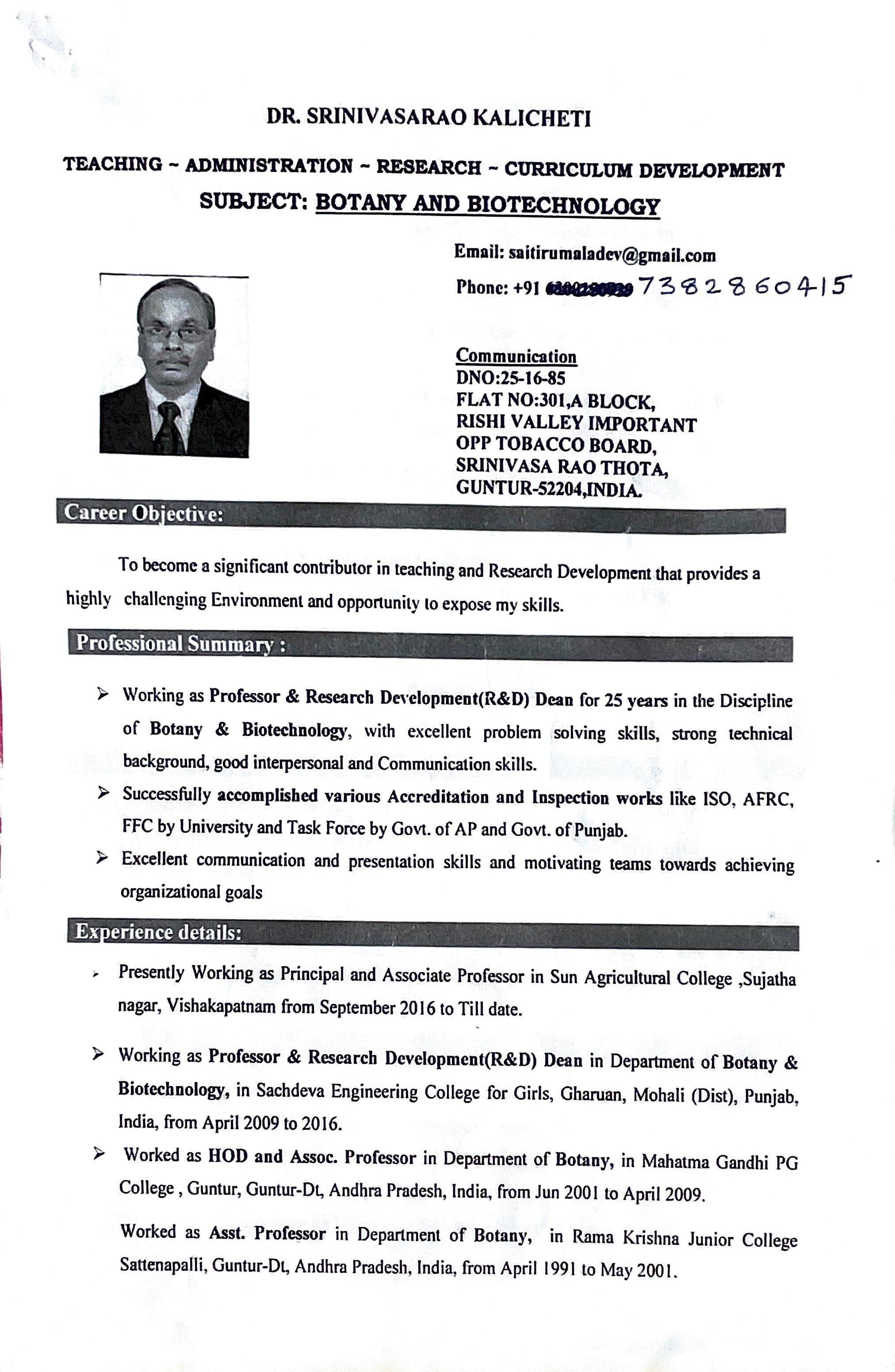 DR. SRINlVASARAO KALICHETI